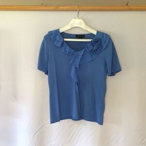 Short sleeved floral and ruffle embellished sweater size XL